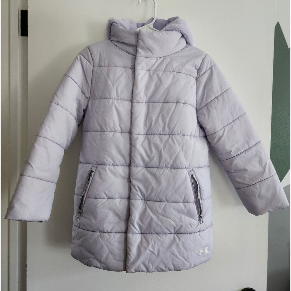 Under Armour Faux Fur Edie Parka Puffer Jacket Youth Medium Salt Purple